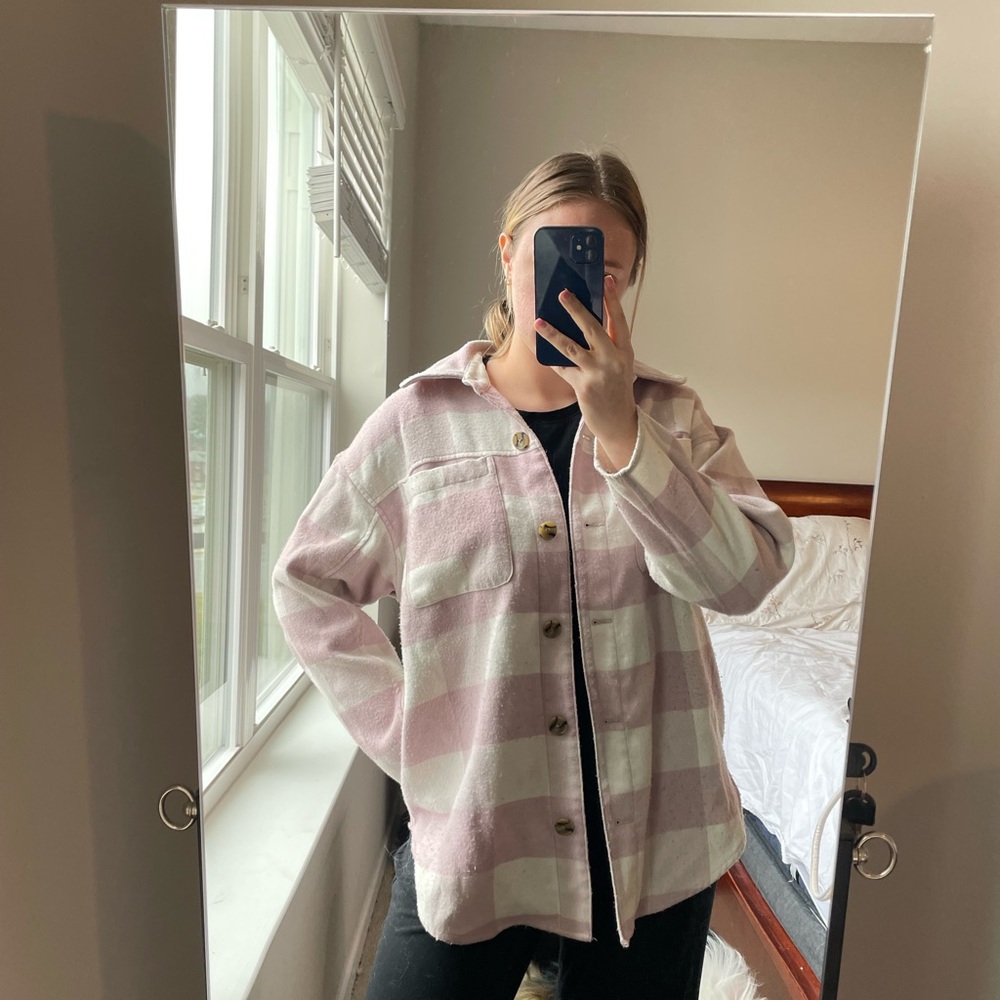 Purple and White Plaid Button-Up Jacket